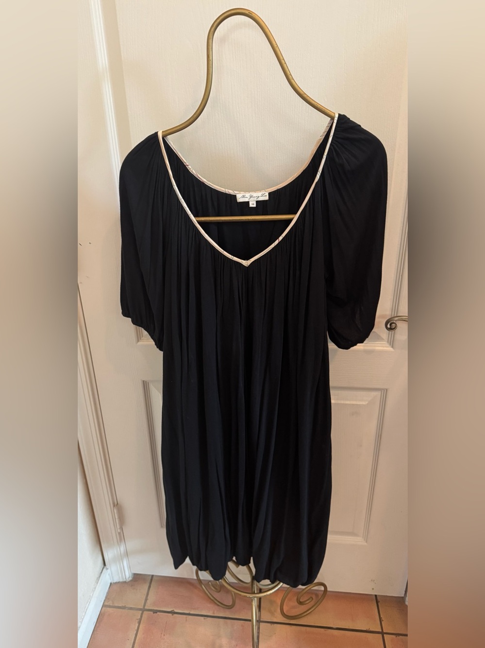 Min Young Lee Black Flowing Dress with Subtle Trim